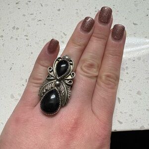 Elegant Navajo Black and Sterling Silver Statement Ring